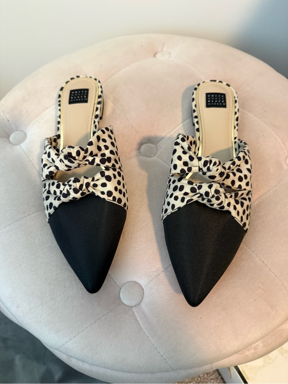 White House Black Market Black & Ivory Animal-Print Pointed Mule Flats